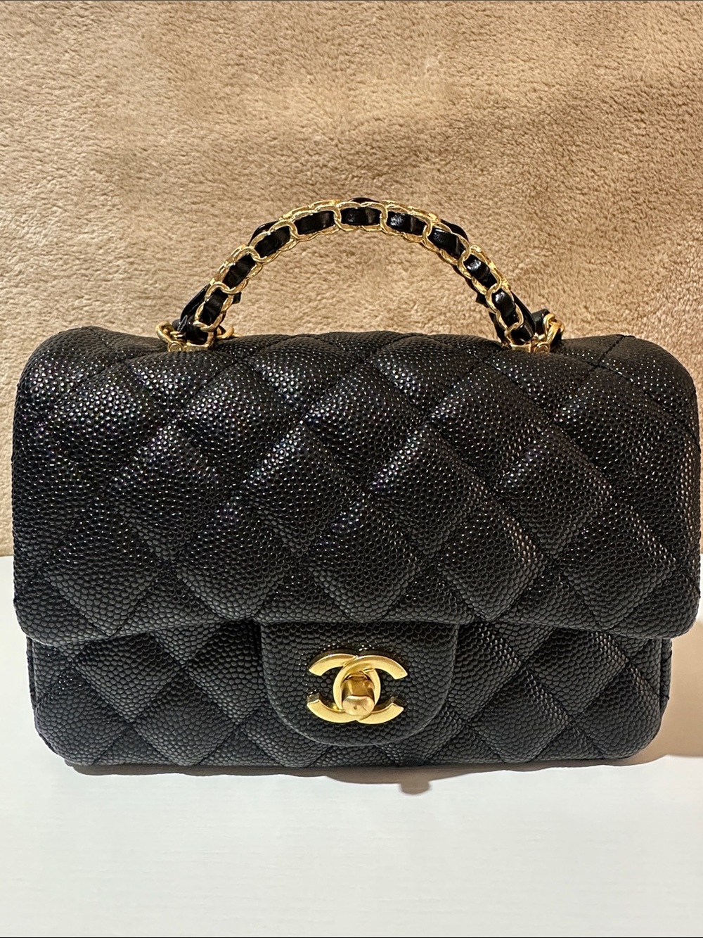Women’ elegant black Top Handle Shoulder Bag with Gold Hardware